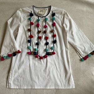 FIGUE ZITA TUNIC POM POMS TASSELS XS WHITE